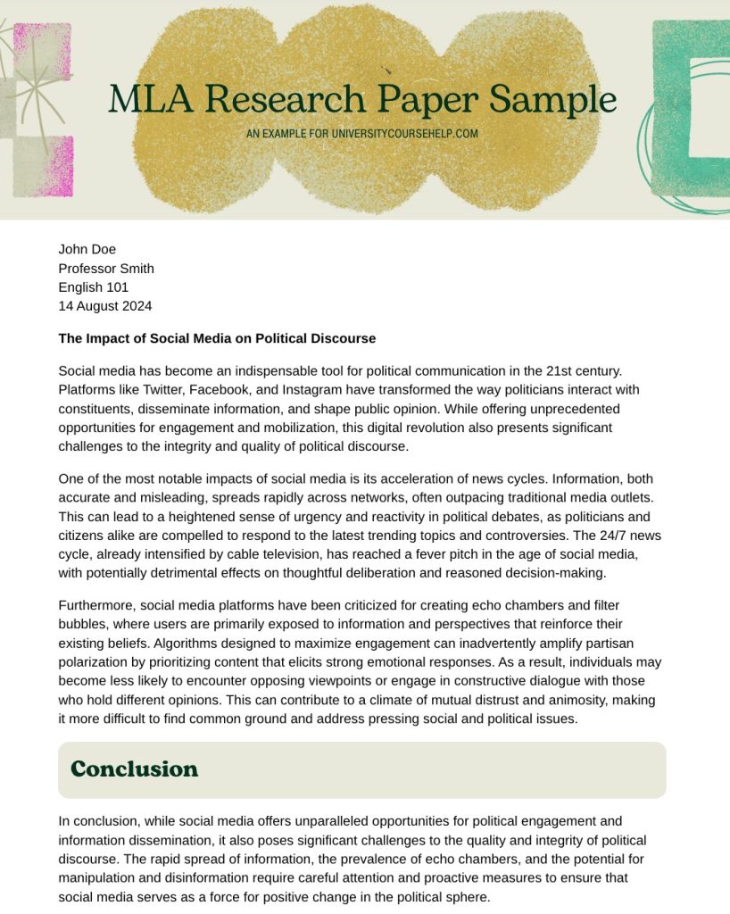 Sample MLA Research Paper